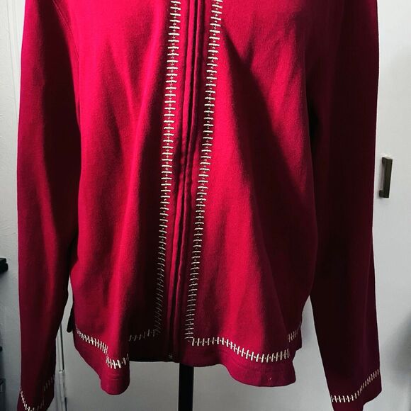 Bechamel Wm's Jacket L Red Full Zip Long Sleeve Gold‎ Embroidered Top Holiday - Picture 4 of 9